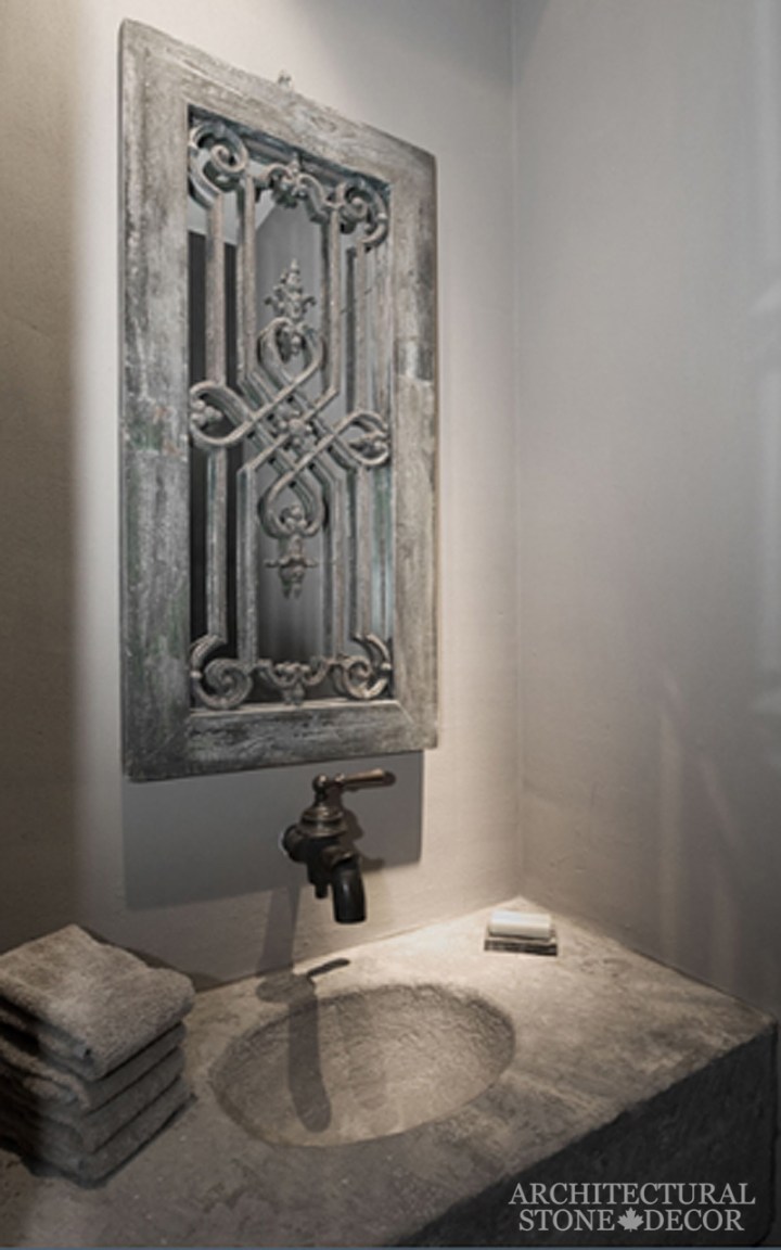 Arabesque-reclaimed-limestone-wall-mounted-console-sink-powder-room-canada