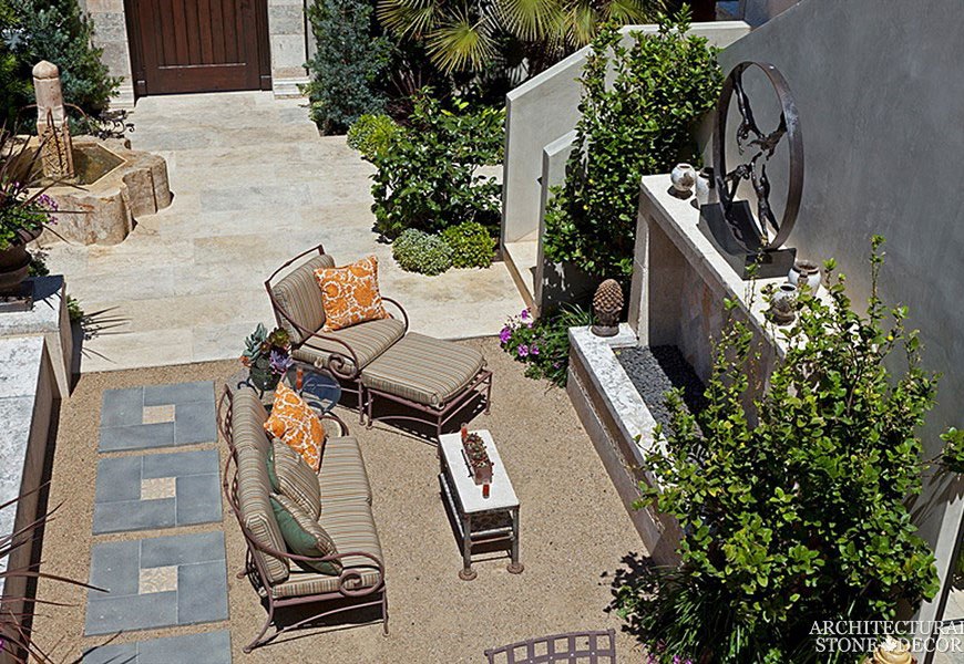 backyard barre blonde flooring pool fountain fire pit Reclaimed Natural Limestone stone hand carved landscape ideas outdoor design eco-friendly sustainable recycled re-modeled re-used Canada