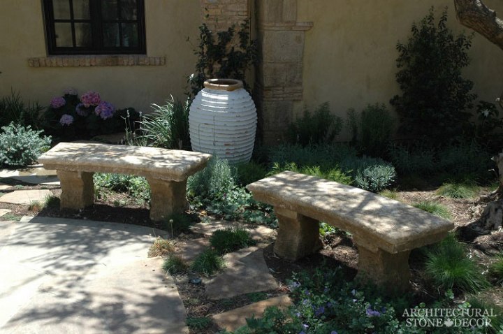 garden outdoor benches salvaged antique reclaimed limestone old rustic hand carved landscape ideas outdoor design eco-friendly sustainable recycled re-modeled re-used Canada