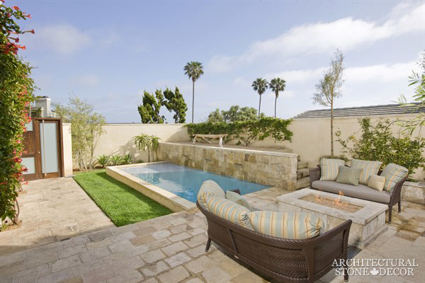 Reclaimed Natural Limestone stone rectangluar gas Fire pit landscape ideas outdoor design eco-friendly sustainable recycled re-modeled re-used