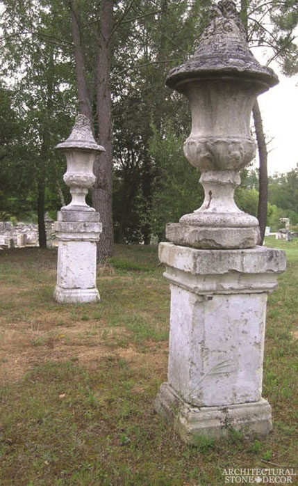 garden pedestal salvaged limestone natural stone antique reclaimed old rustic hand carved landscape ideas outdoor design eco-friendly sustainable recycled re-modeled re-used Canada