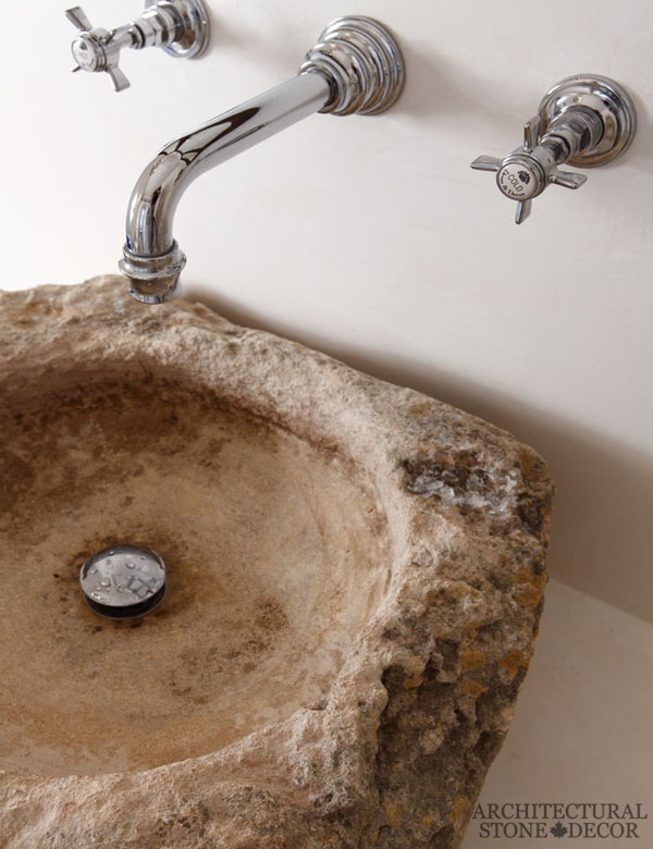 Reclaimed-limestone-trough-sink-modern-application-powder-room-canada