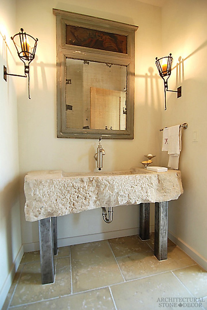 Tuscan-powder-room-canada-reclaimed-limestone-trough-console
