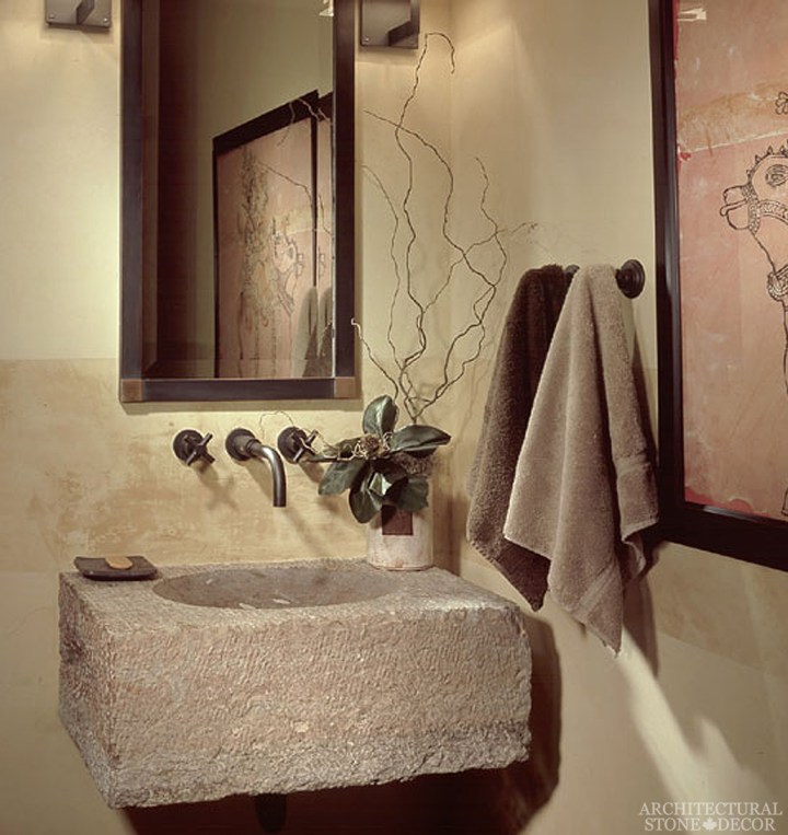 Tuscan-powder-room-canada-reclaimed-limestone-trough-wall-mounted