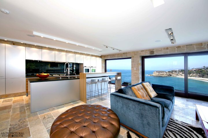 Modern-Neolithic-limestone-rustic-kitchen-flooring-countertop-butcher-block-antique-slab-sink-coastal-Mediterranean