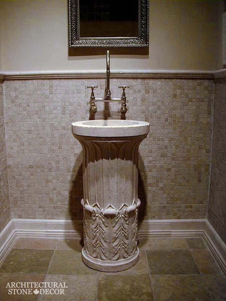 Bathroom-Marble-reclaimed-hand-carved-Limestone-pedestal-Sink-greek-style-powder-room
