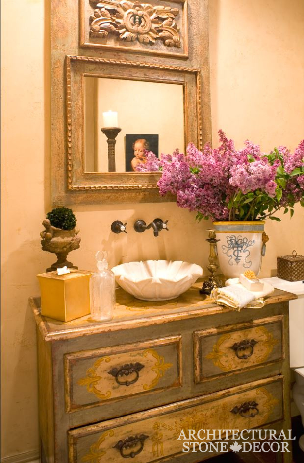 Bathroom-powder-room-Marble-seashell-vanity-bowl-Sinks-Fench-style-powder-room