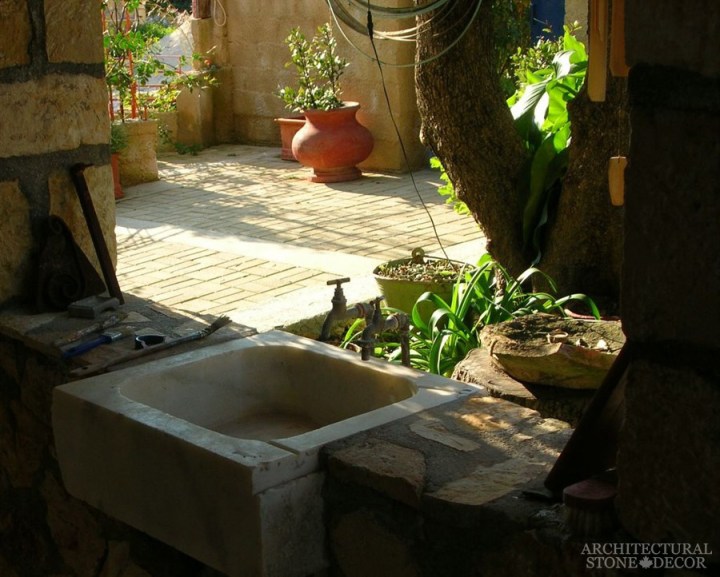 Outdoor-kitchen-marble-sink-reclaimed-hand-carved