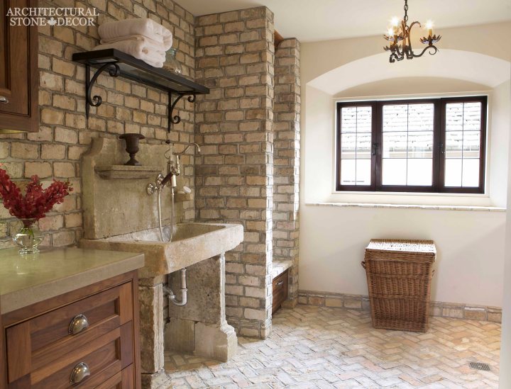 farmhouse with hand carved limestone sink