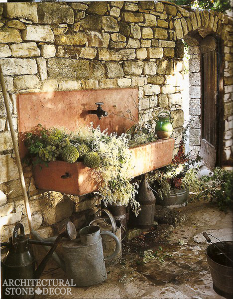 farmhouse style reclaimed outdoor limestone sink