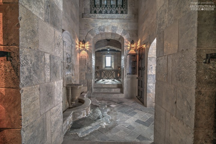 Game of Thrones Medieval Gothic style reclaimed limestone wall fountain flooring wall cladding and balcony balustrades