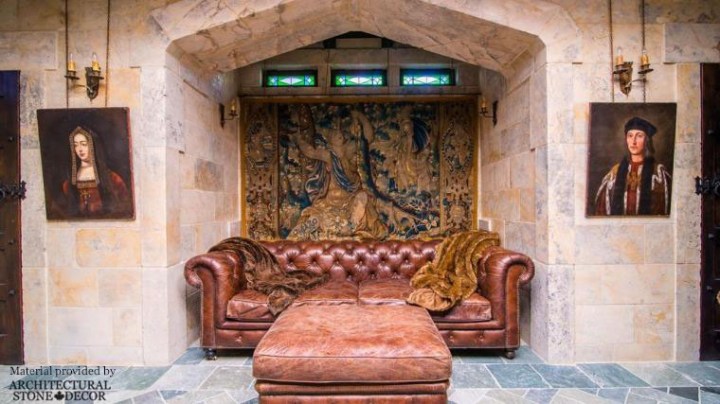 Medieval Gothic reclaimed limestone wall cladding old rustic wall paintings