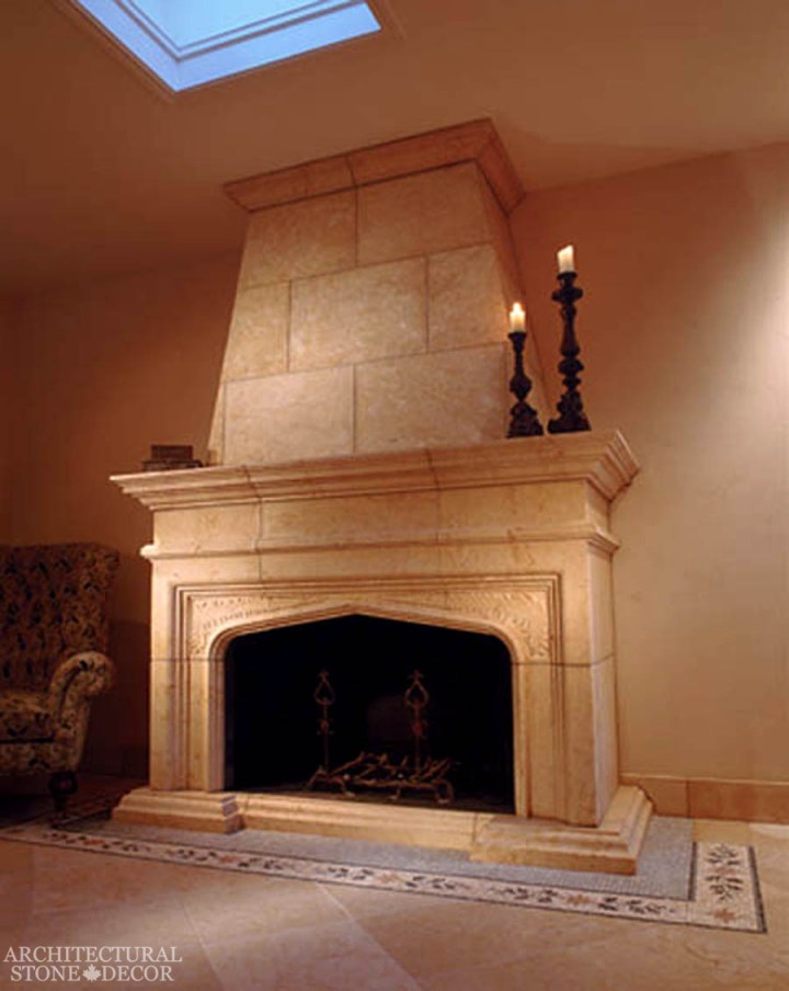 Medieval reclaimed hand carved limestone fireplace mantel Game of thrones Winterfell