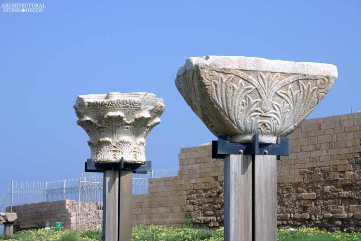 Game of thrones medieval reclaimed hand carved limestone column caps on modern base
