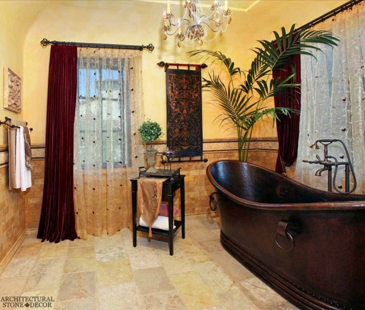 Italian Provincial style bathroom Barre Gray reclaimed salvaged antique limestone flooring stone pavers tiles Canada Toronto