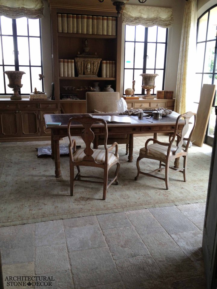 French Provincial style study room Barre Montpelier reclaimed salvaged antique limestone flooring stone pavers study room Canada