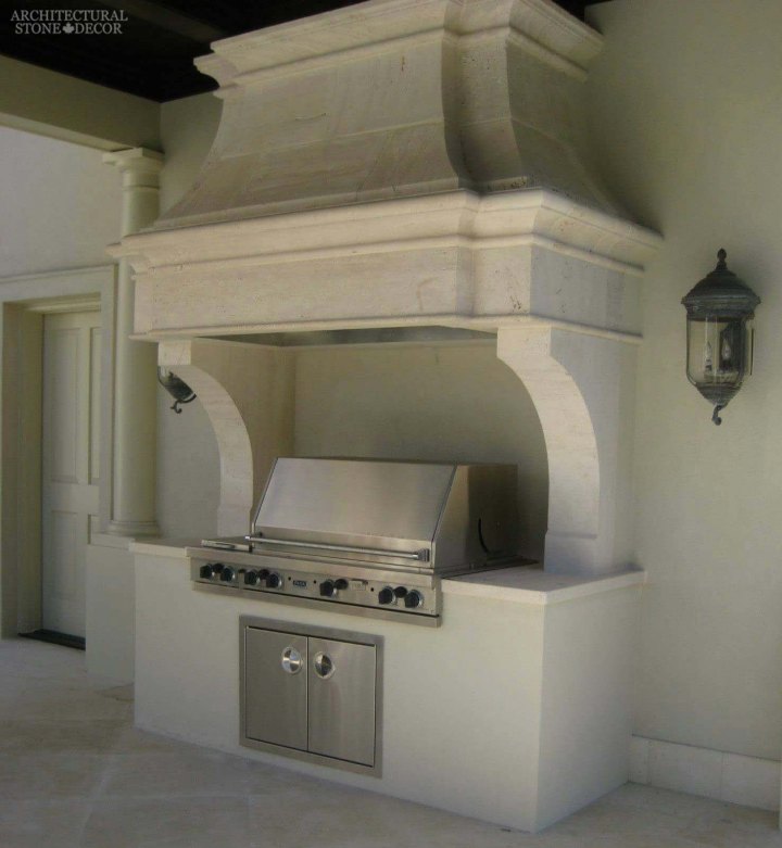 Canada British Columbia BC outdoor kitchen hood and BBQ setup from old stone