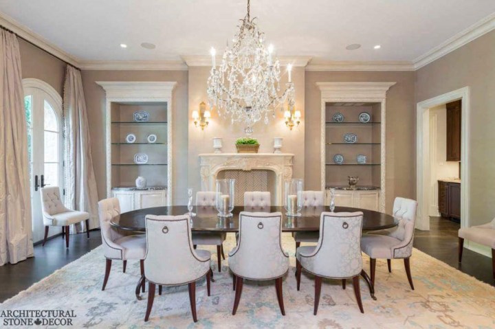 newly carved French Louis 16th limestone natural stone hand carved fireplace mantel canada dining room decor