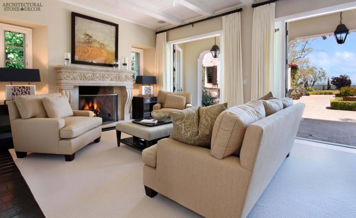 salvaged reclaimed rustic antique limestone natural stone hand carved fireplace mantel canada living room decor toronto vancouver BC Alberta UK Australia