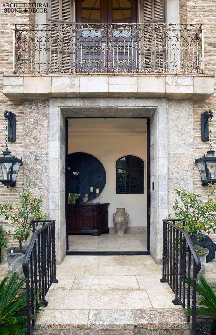 French country style minimalist hand carved antique natural stone entrance French limestone flooring Dalle de Bourgogne Canada Toronto Vancouver