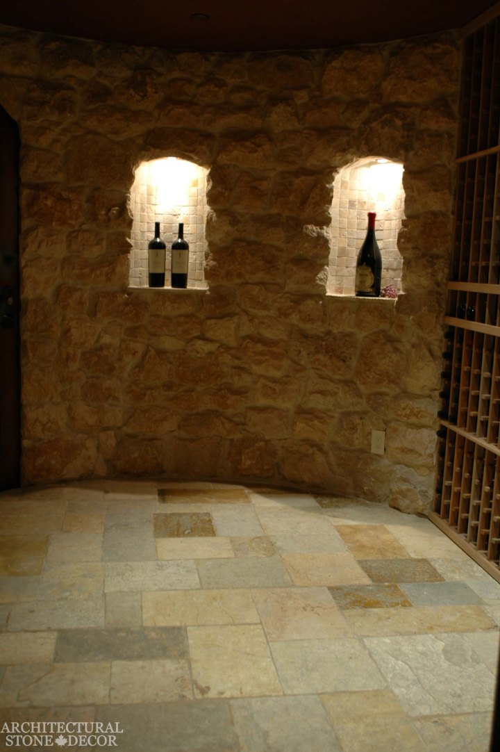 Antique Rustic Old world wine cellar salvaged reclaimed limestone flooring Tuscan stone wall cladding niches keyholes