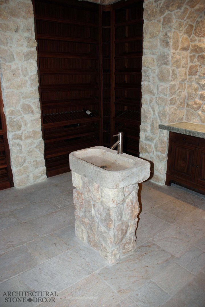 rustic reclaimed antique salvaged hand carved limestone natural stone sink Tuscan wall cladding flooring Toronto Canada