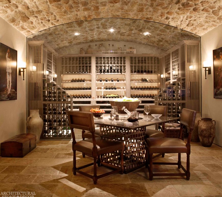 Antique Rustic Old world wine cellar salvaged reclaimed limestone ceiling and flooring