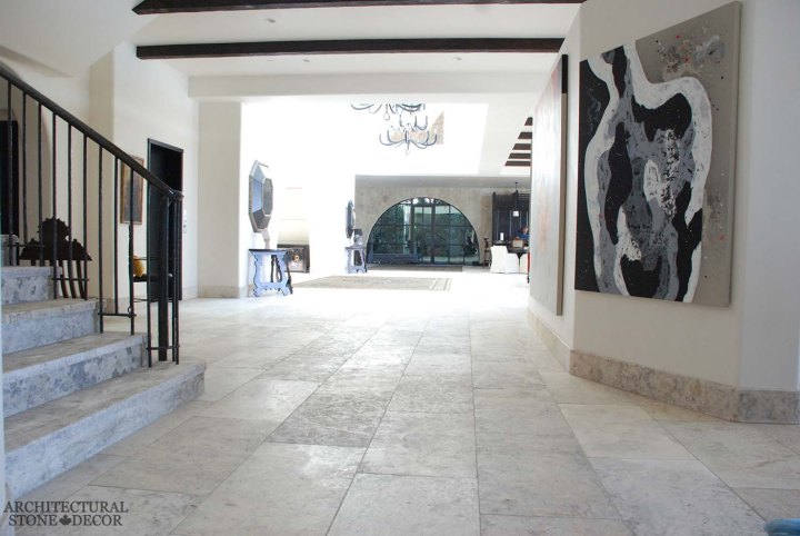 antique rustic reclaimed natural limestone stone flooring tiles planks old world Barre Blonde stairway butcher blocks