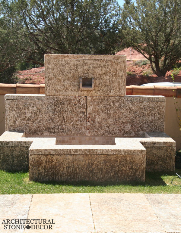 modern newly carved natural stone hand carved limestone exterior outdoor water wall fountain garden design ideas landscape