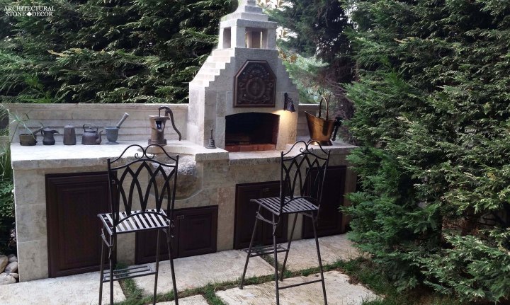 compact outdoor kitchen old reclaimed rustic limestone sink