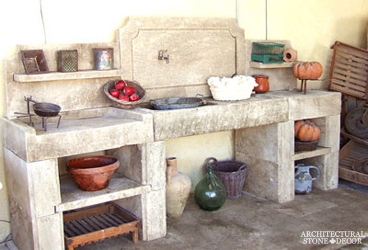 rustic minimalist old limestone outdoor kitchen Canada