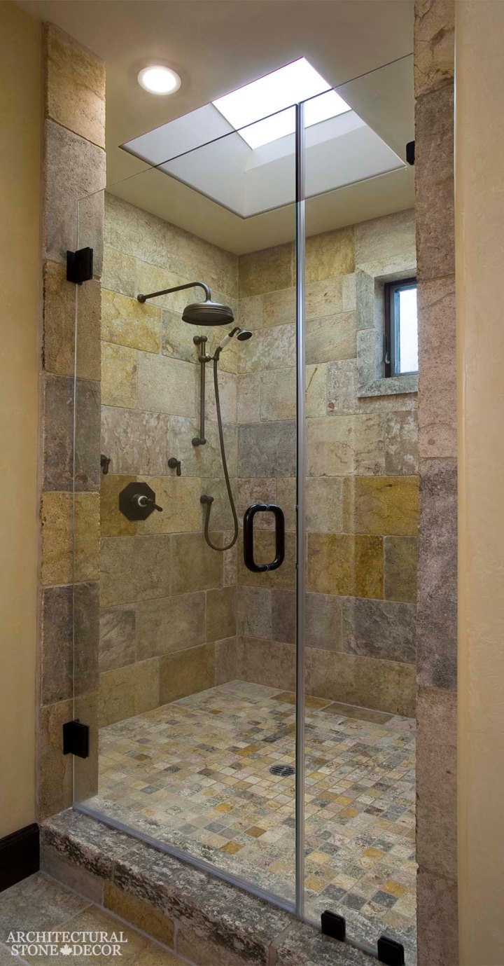 Mediterranean style bathroom shower limestone natural stone wall cladding mesh flooring canada