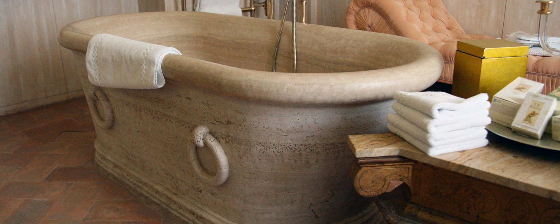 French provincial hand carved natural limestone bathtub