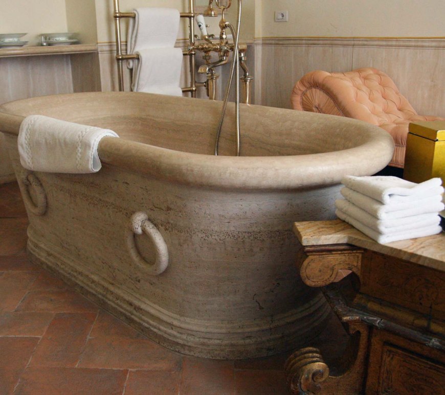 French provincial hand carved natural limestone bathtub