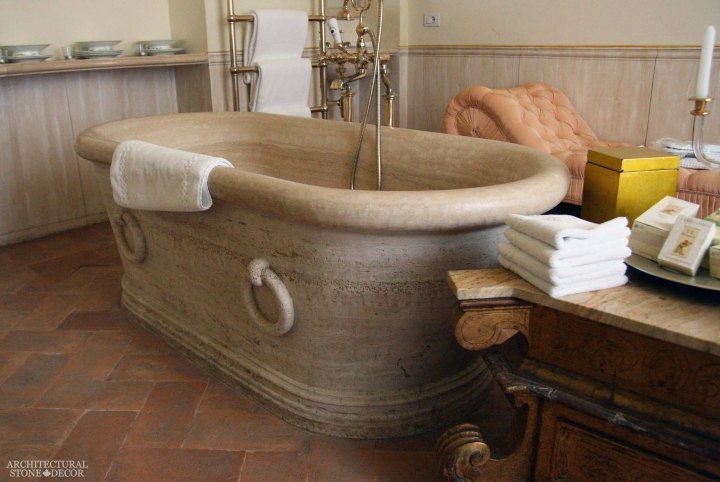 French provincial hand carved natural limestone bathtub