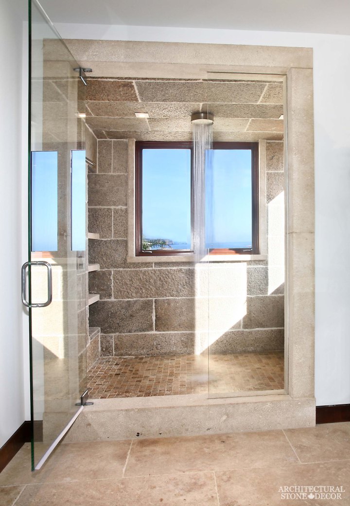 modern new bathroom design interior ideas canada limestone natural stone bench