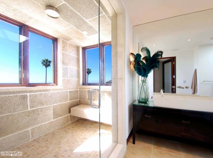 modern new bathroom design interior ideas canada limestone natural stone bench