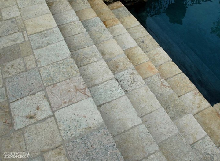 reclaimed old rustic limestone flooring stair steps pool outdoor home design decor ca