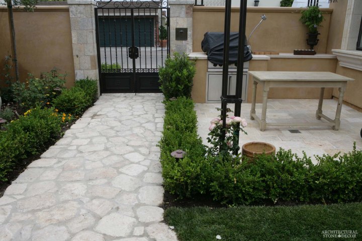 reclaimed rustic old honed cobble stone outdoor flooring front yard