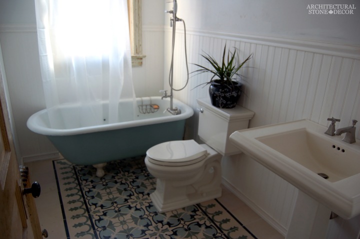 19th century French master bathroom reclaimed encaustic cement flooring tiles canada ca