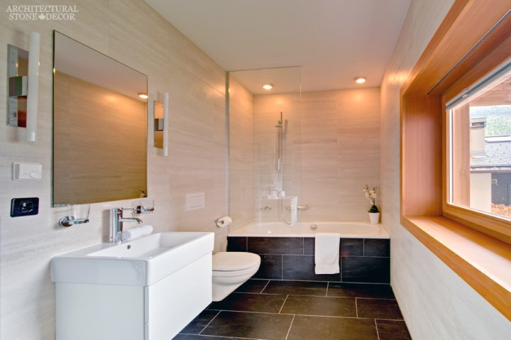 Modern master bathroom black basalt flooring canada ca