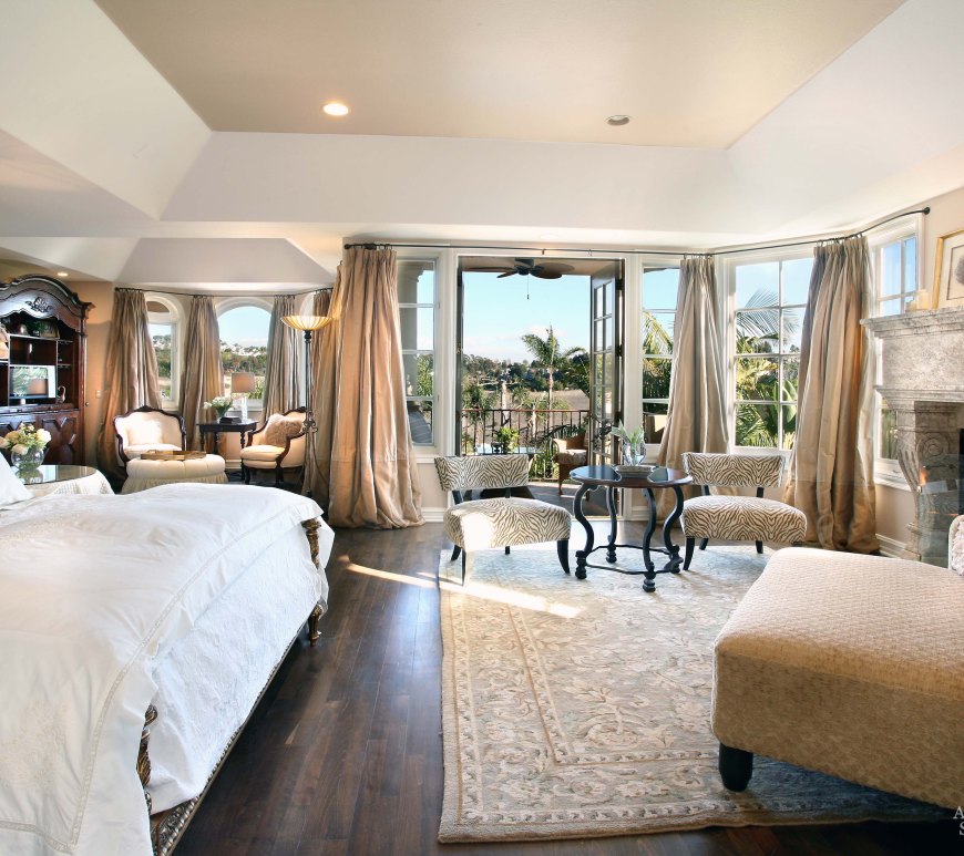 west coast style coastal mediterranean master bedroom limestone handcarved reclaimed antiqued fireplace mantel cladding Canada