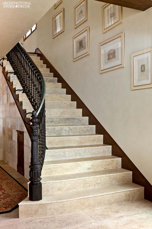 reclaimed natural stone limestone planks tiles Barre Blonde indoor stairsteps stairway stairs canada ca