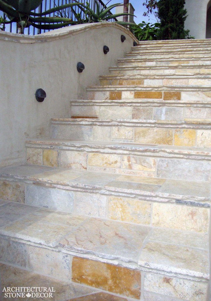 ancient reclaimed rustic old world natural stone limestone planks Barre Grey outdoor stairsteps stairs canada ca