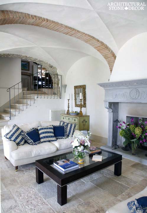 indoor ancient reclaimed rustic old world natural stone limestone planks tiles Dalle de Bourgogne stairsteps stairs canada ca