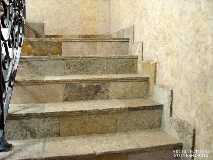 indoor ancient reclaimed rustic old world natural stone limestone planks tiles Dalle de Bourgogne stairsteps stairs canada ca