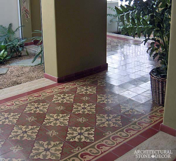 Canada ca Toronto Vancouver reclaimed old french colored cement pavers encaustic tiles flooring home style interior design decor hallway