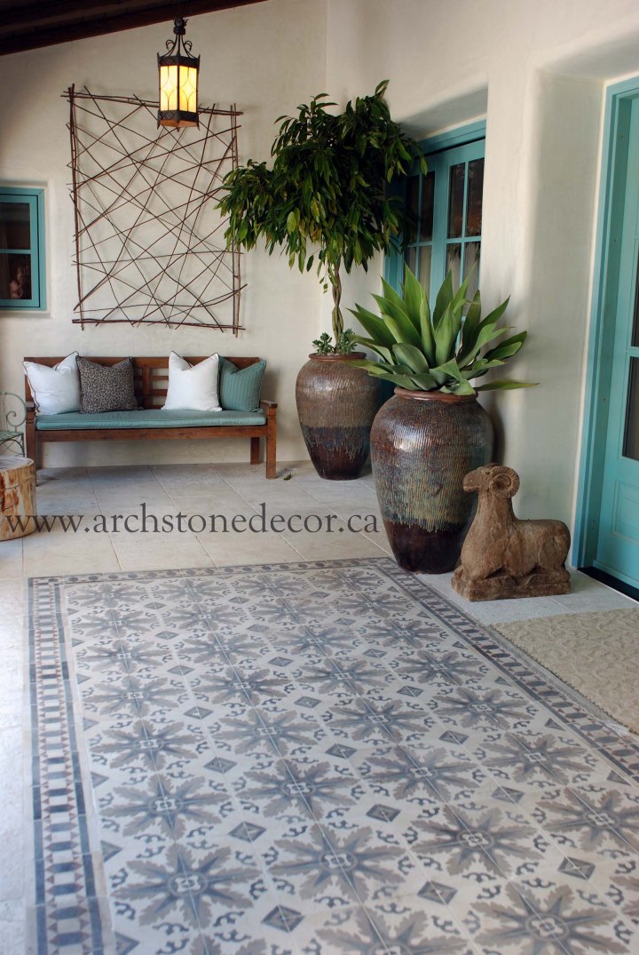 Canada ca Toronto Vancouver reclaimed antique old french colored cement pavers encaustic tiles flooring home style interior design decor terrace