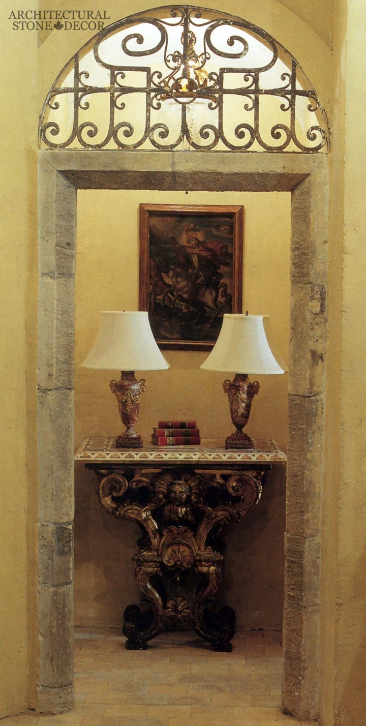 Mediterranean style home reclaimed rustic old natural stone limestone doorway entryway corners canada ca Toronto BC