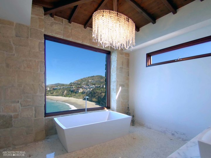 canada toronto vancouver BC CA UK UAE modern neolithic salvaged reclaimed rustic antique old world natural stone wall cladding bathroom